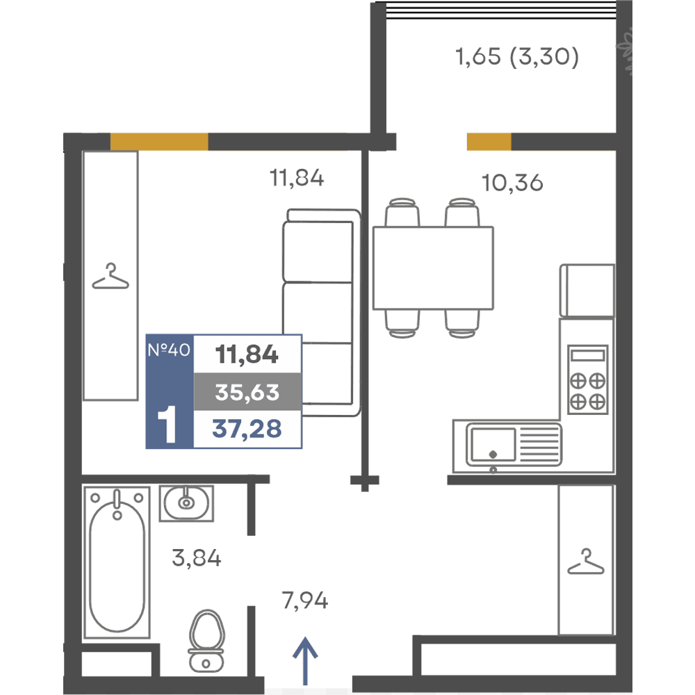 1-к, 35.63 м² · Сфера