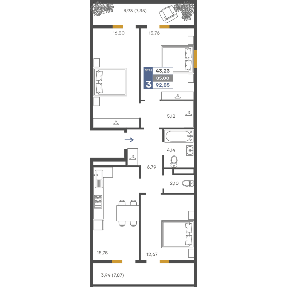 3-к, 85 м² · Сфера