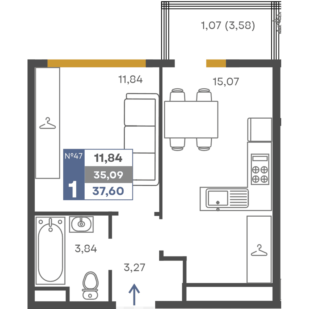 1-к, 35.09 м² · Сфера