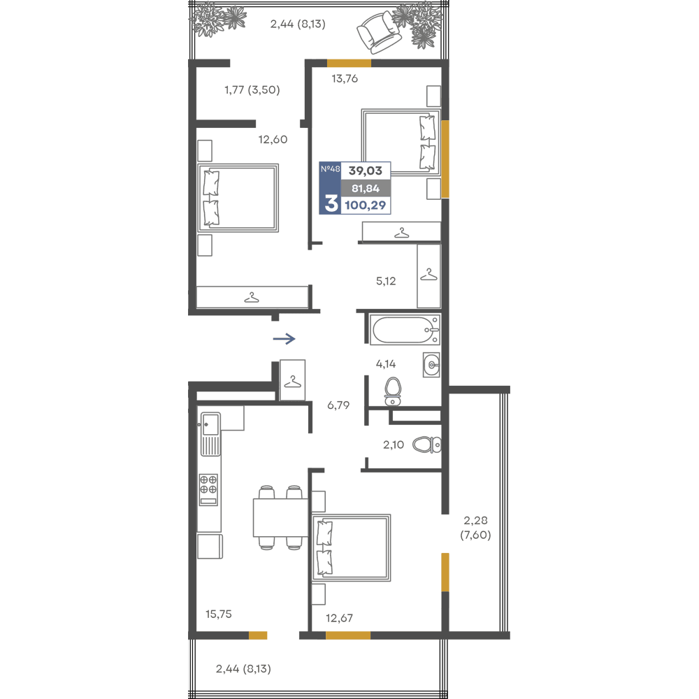 3-к, 81.84 м² · Сфера