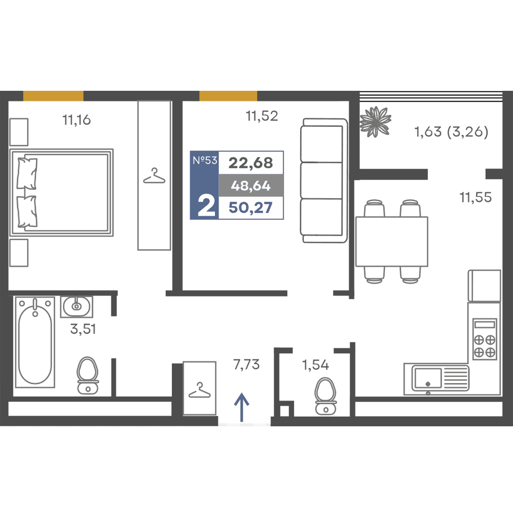 2-к, 48.64 м² · Сфера