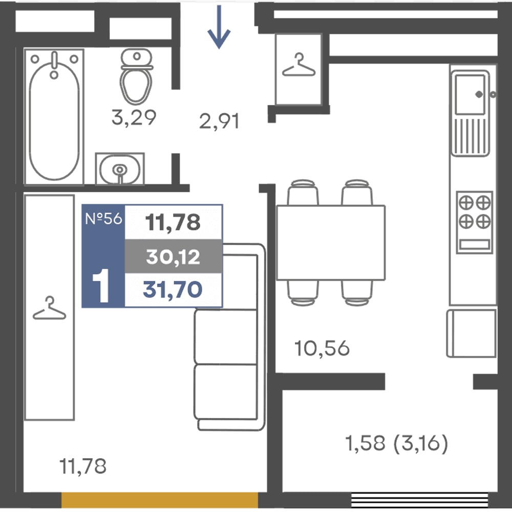 1-к, 30.12 м² · Сфера