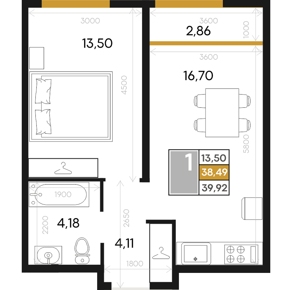 1-к, 39.92 м² · Алькор