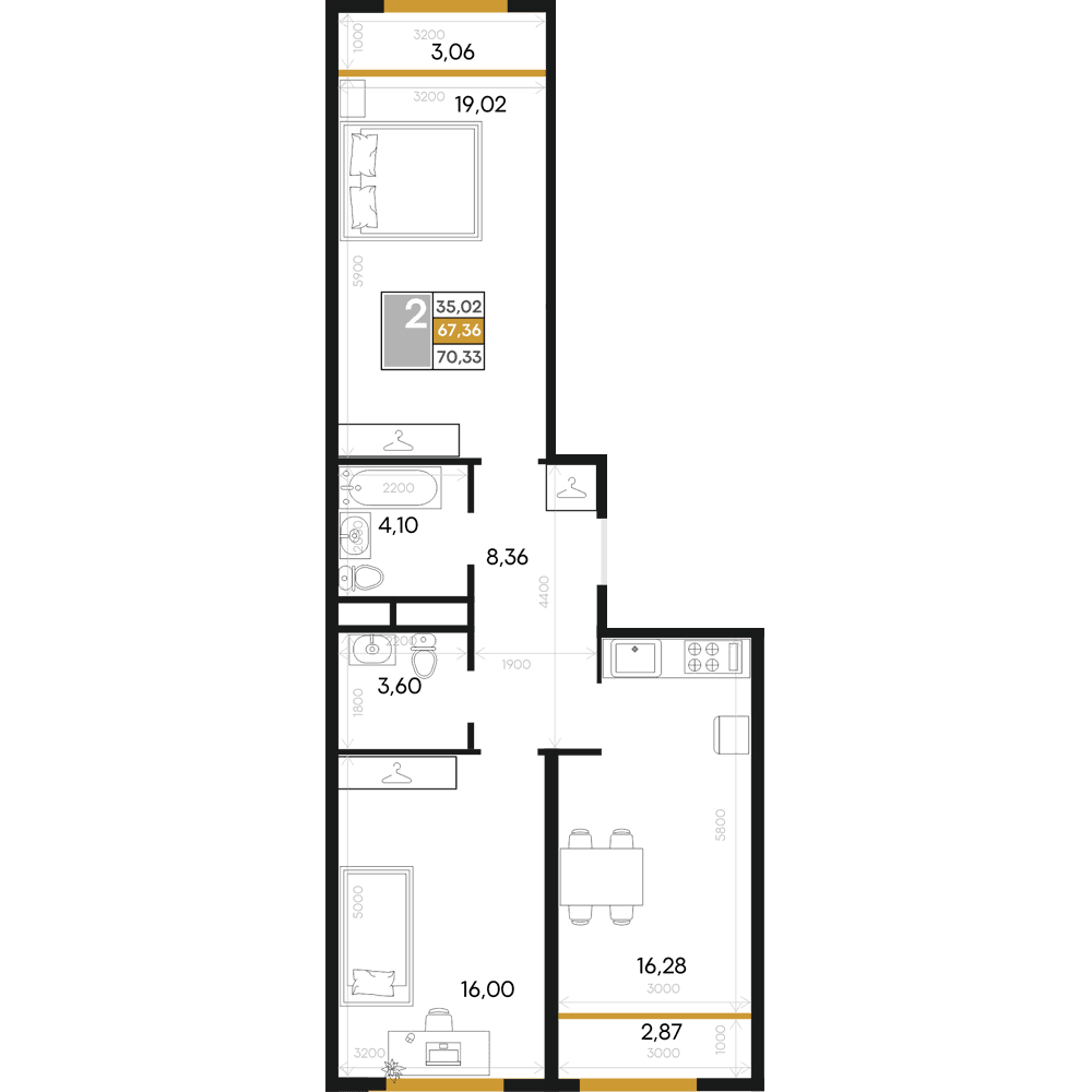 2-к, 70.33 м² · Алькор