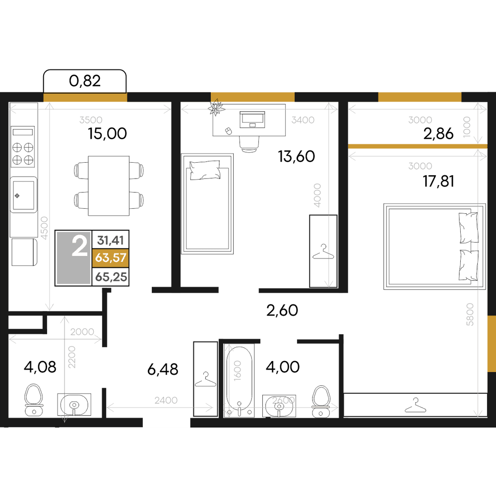 2-к, 65.25 м² · Алькор