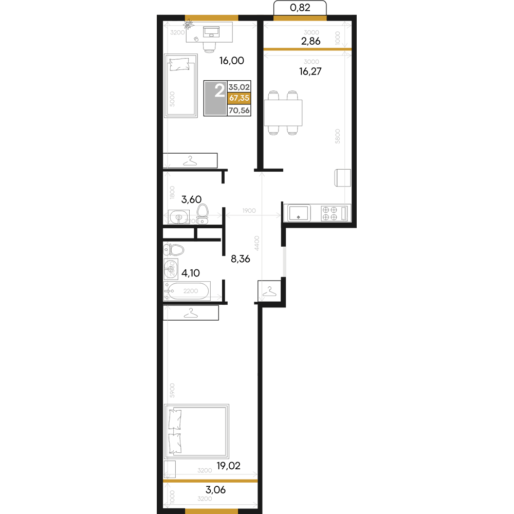 2-к, 70.56 м² · Алькор