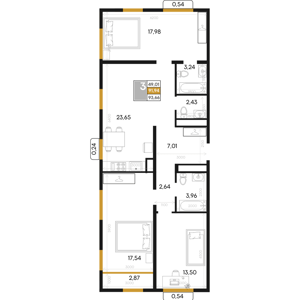 3-к, 93.66 м² · Алькор