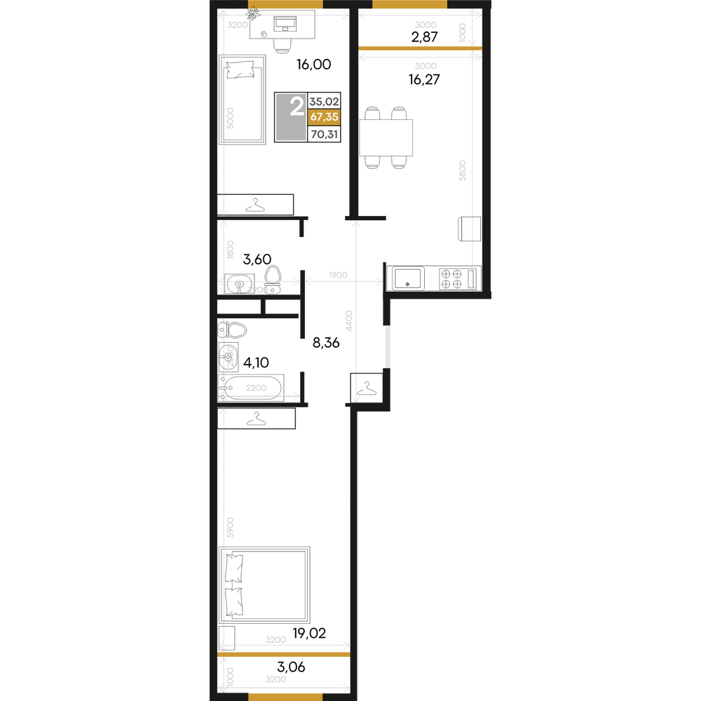 2-к, 70.31 м² · Алькор