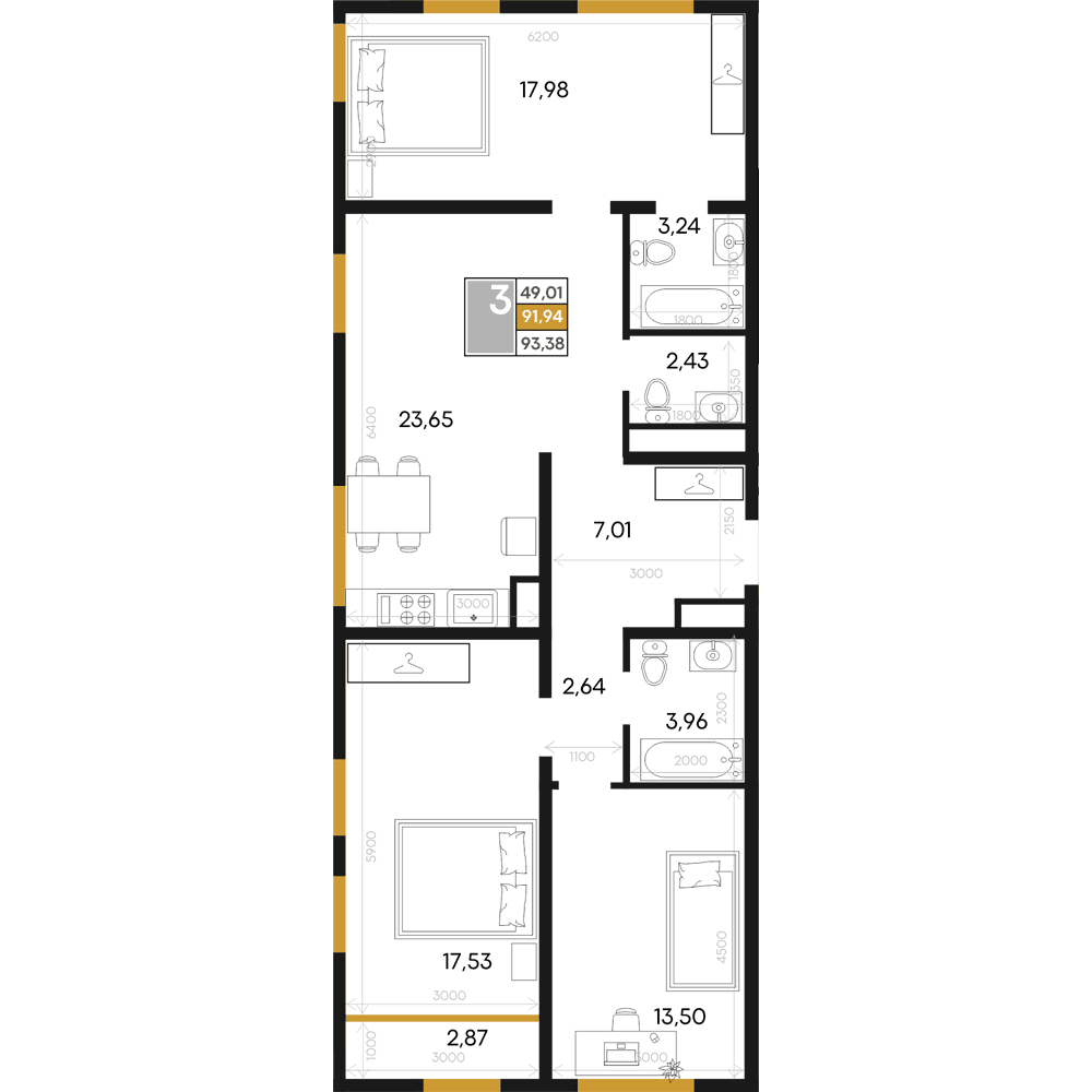 3-к, 93.38 м² · Алькор