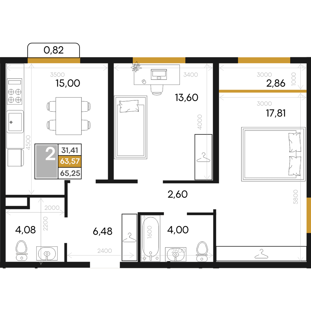 2-к, 65.25 м² · Алькор