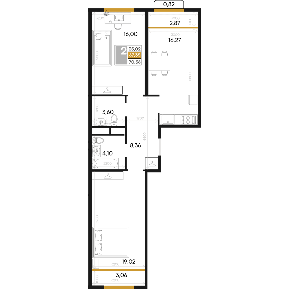 2-к, 70.56 м² · Алькор