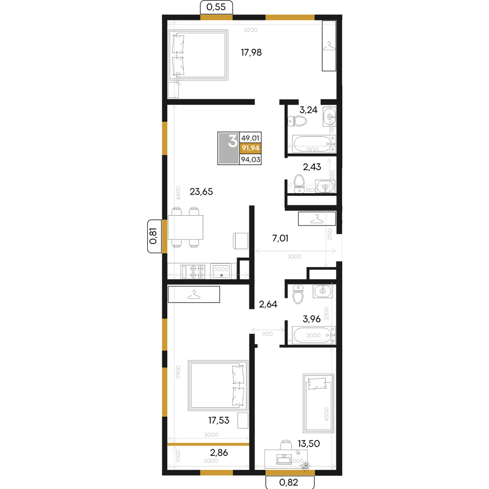 3-к, 94.03 м² · Алькор