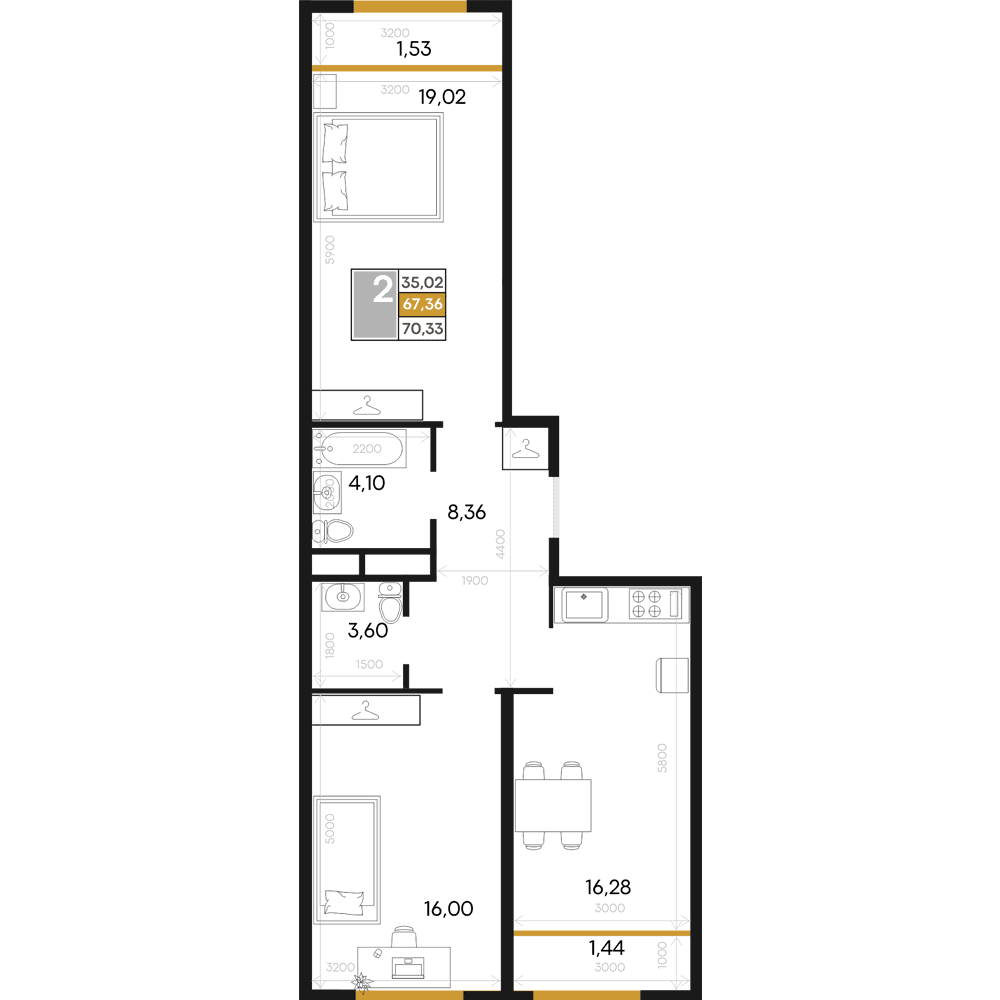 2-к, 70.33 м² · Алькор