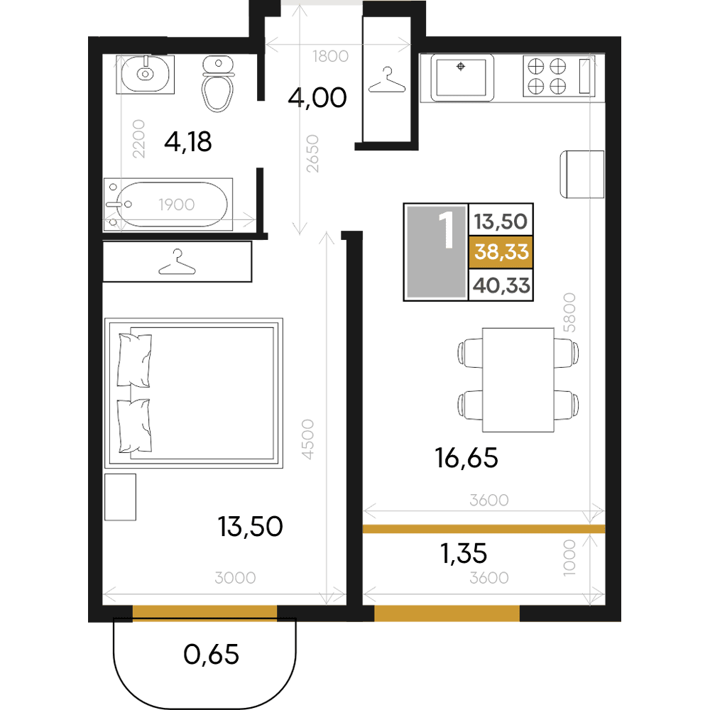 1-к, 40.33 м² · Алькор