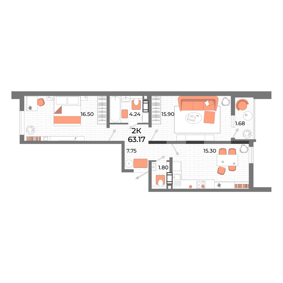 2-к, 61.85 м² · Мойнако Ривьера