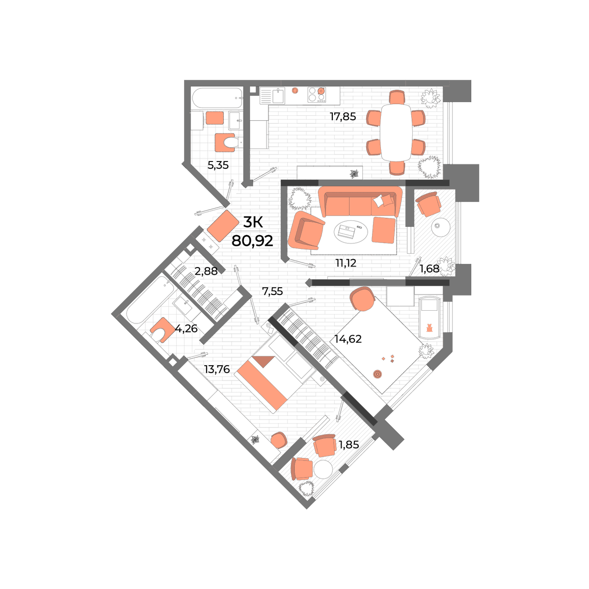 3-к, 76.2 м² · Мойнако Ривьера