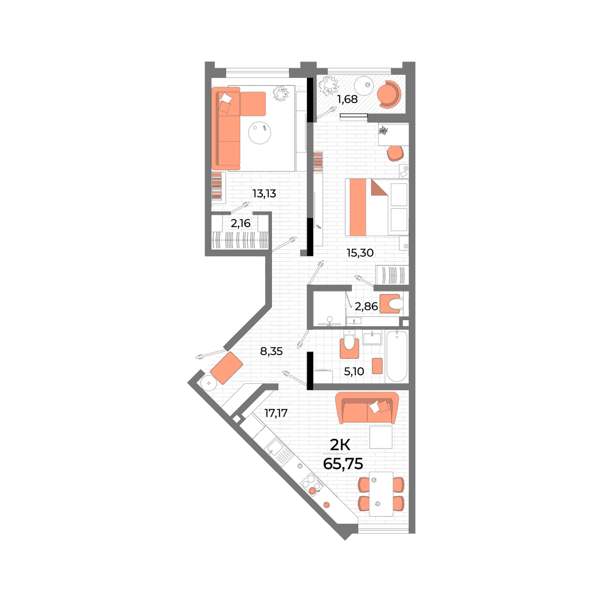 2-к, 65.75 м² · Мойнако Ривьера