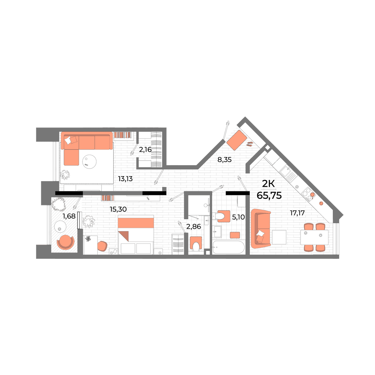2-к, 63.3 м² · Мойнако Ривьера