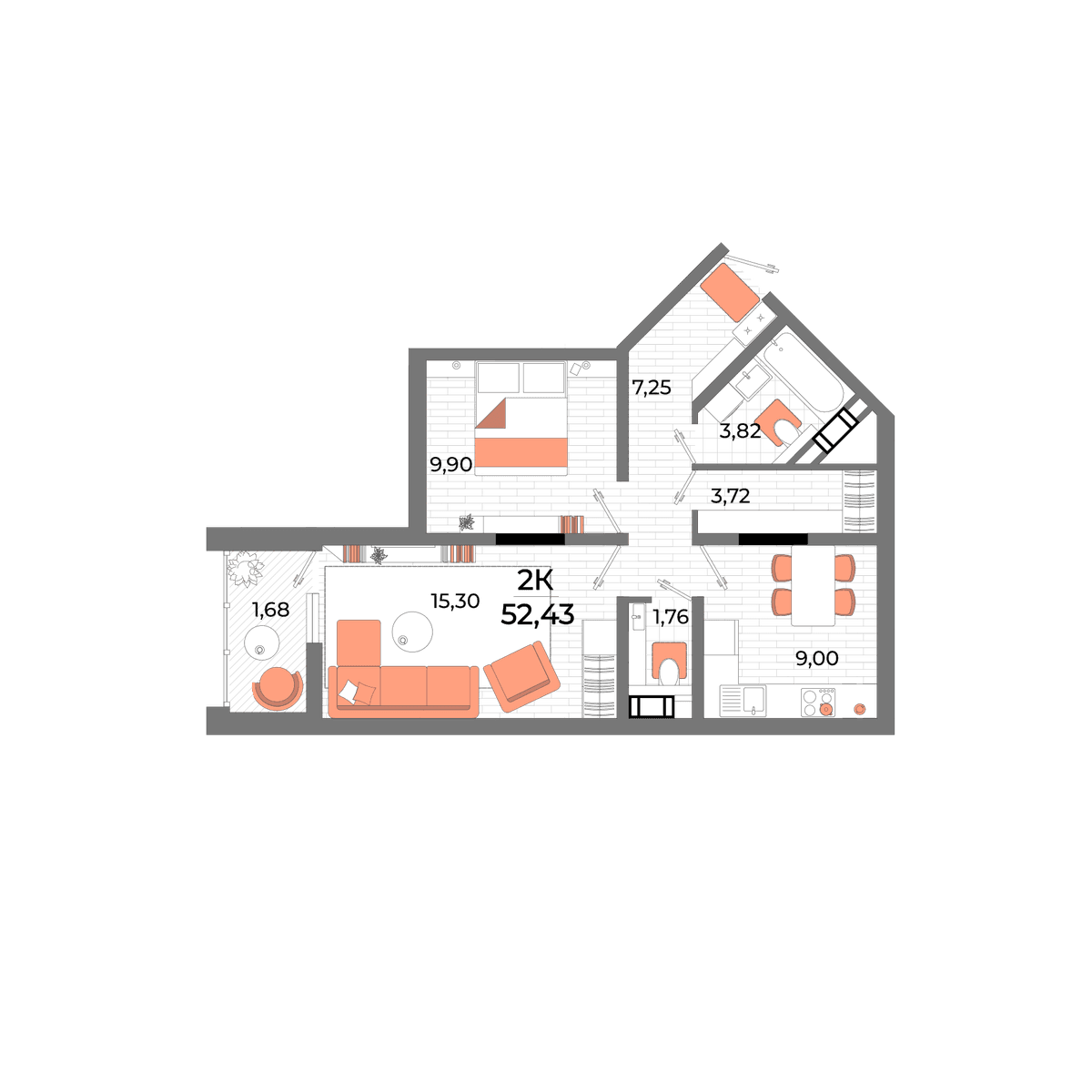 2-к, 49.7 м² · Мойнако Ривьера