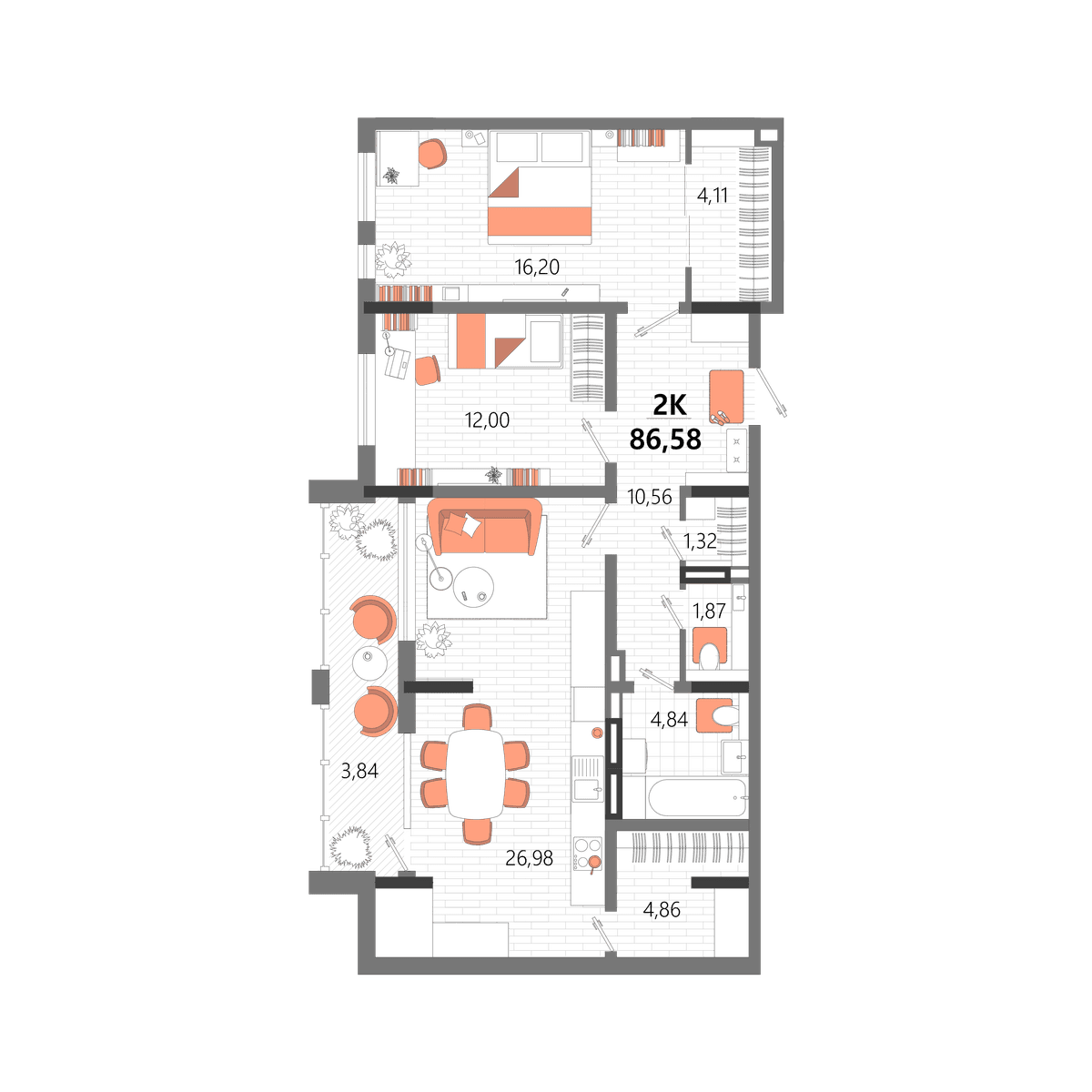 2-к, 86.58 м² · Мойнако Ривьера