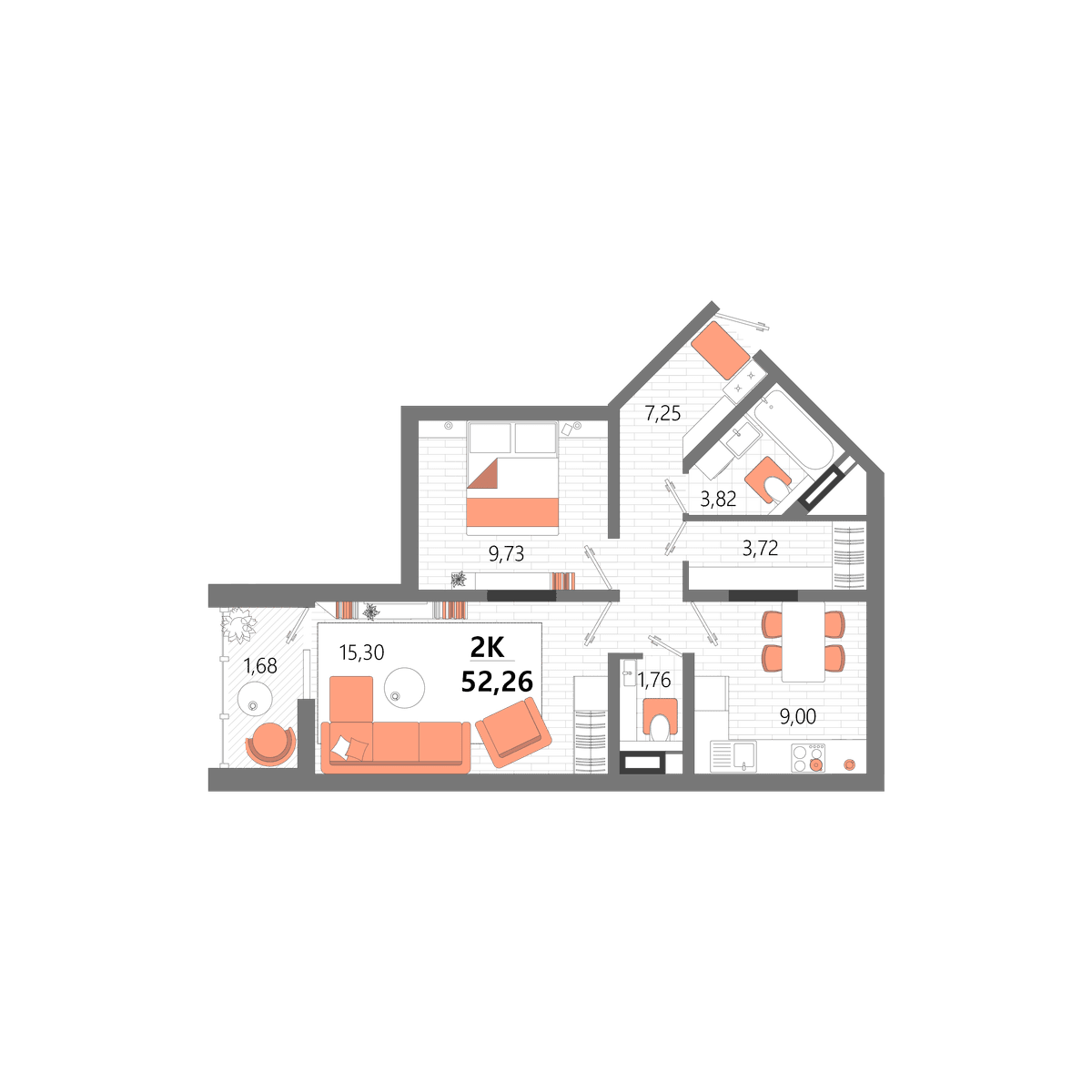2-к, 52.26 м² · Мойнако Ривьера