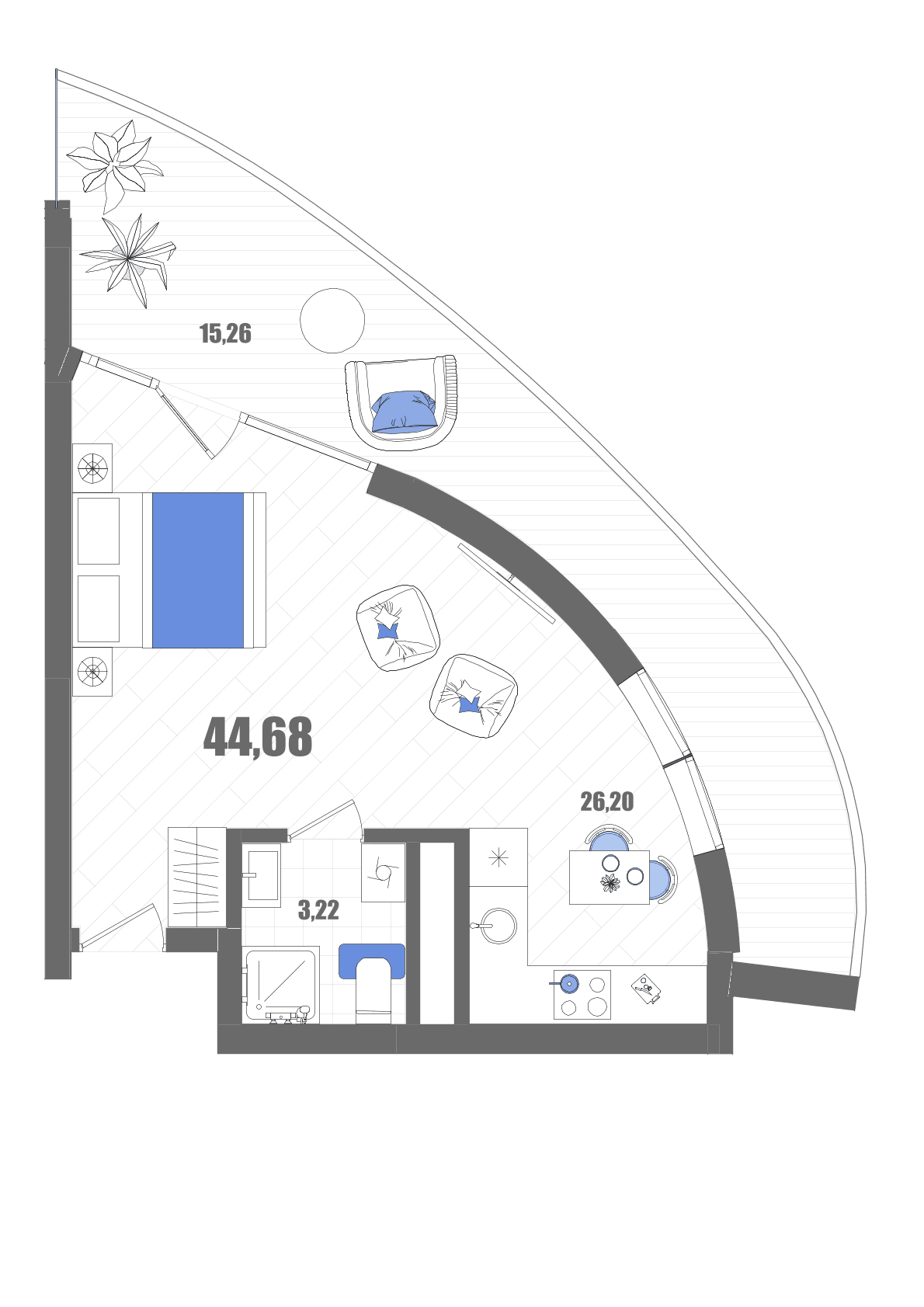 Студия, 44.68 м² · Мойнако Резорт