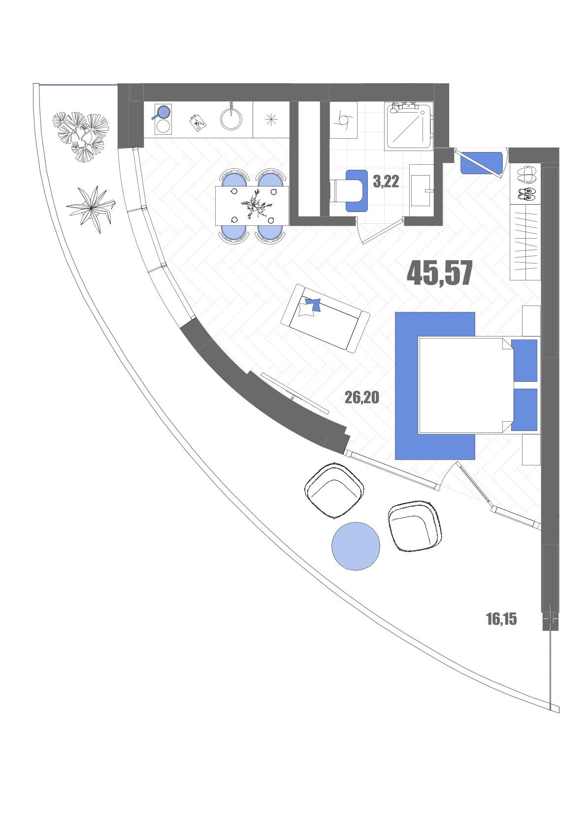 Студия, 45.57 м² · Мойнако Резорт