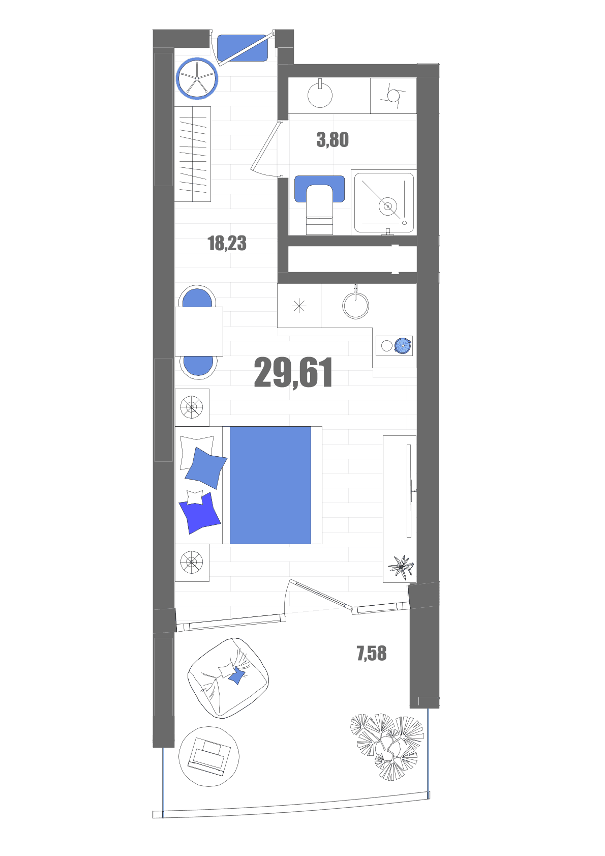 Студия, 29.61 м² · Мойнако Резорт