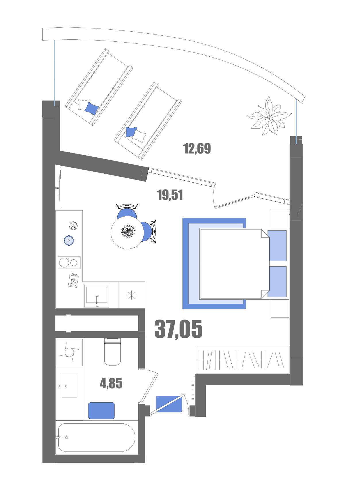 Студия, 37.05 м² · Мойнако Резорт