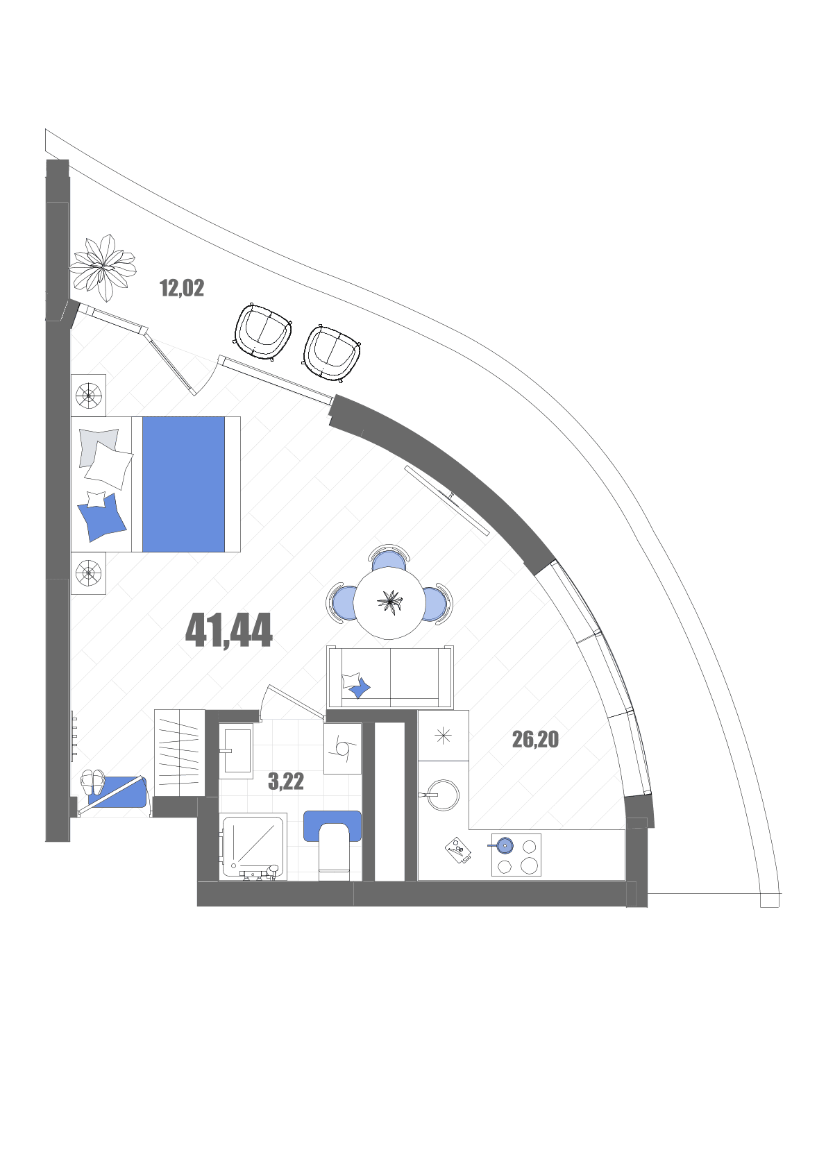 Студия, 41.44 м² · Мойнако Резорт