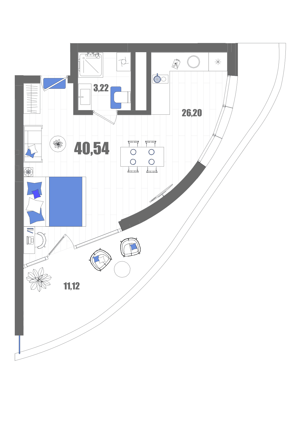 Студия, 40.54 м² · Мойнако Резорт