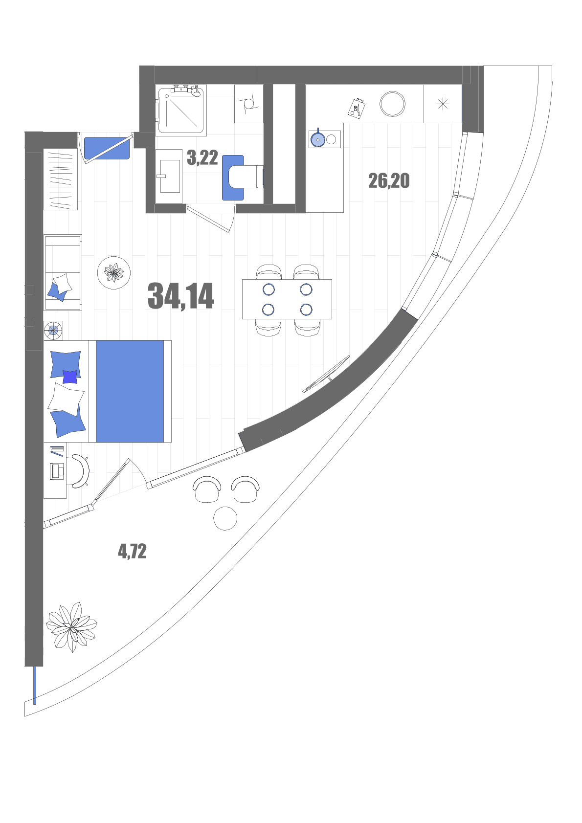 Студия, 34.14 м² · Мойнако Резорт