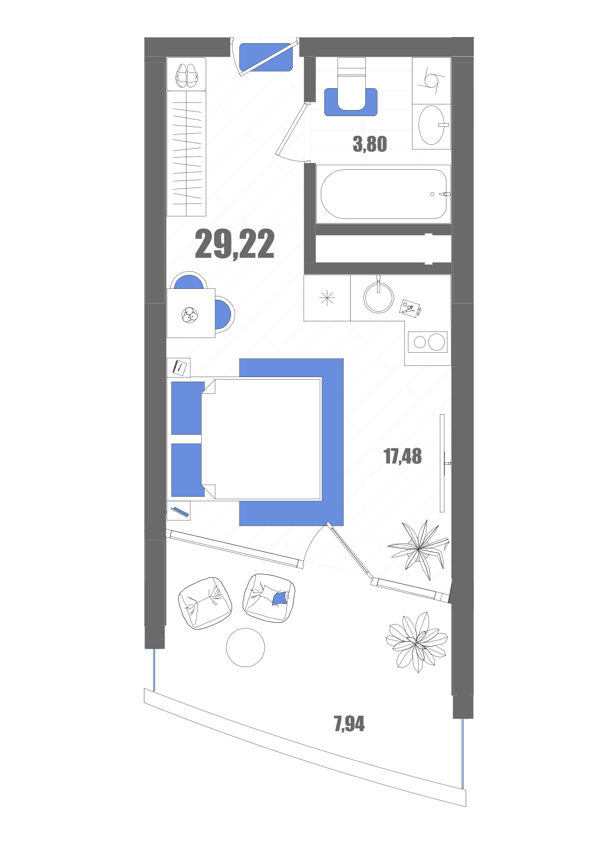 Студия, 29.22 м² · Мойнако Резорт