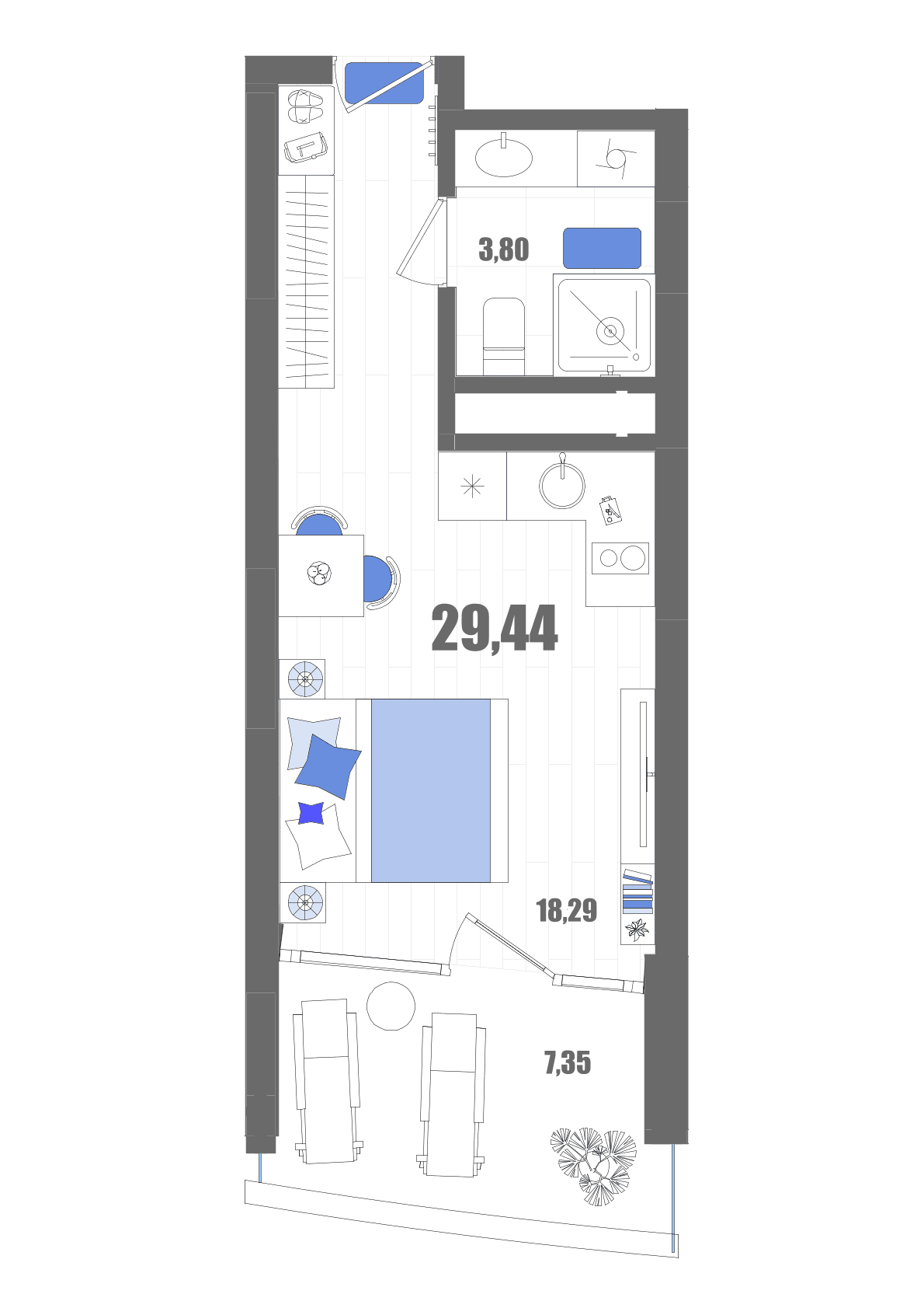Студия, 29.44 м² · Мойнако Резорт