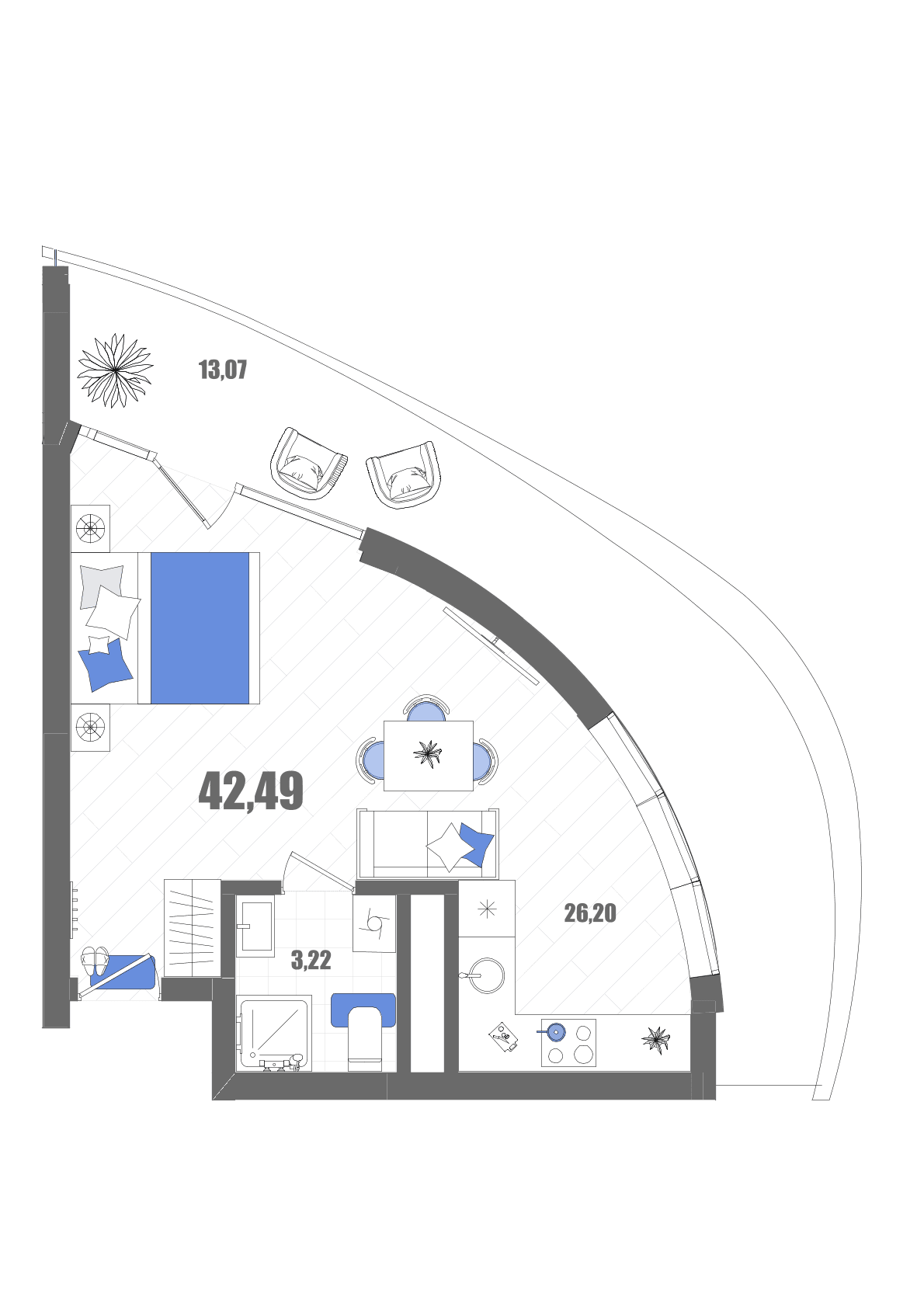 Студия, 42.49 м² · Мойнако Резорт