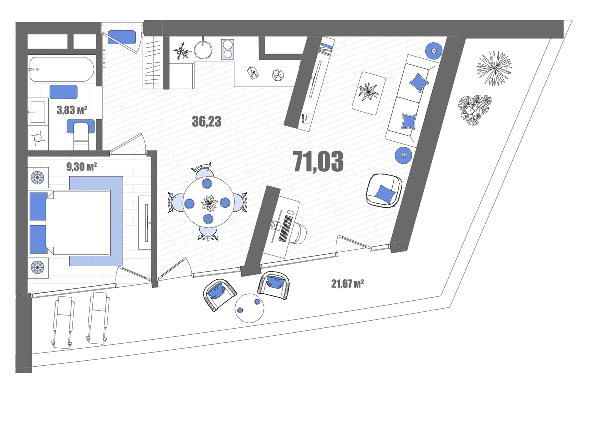 1-к, 71.03 м² · Мойнако Резорт