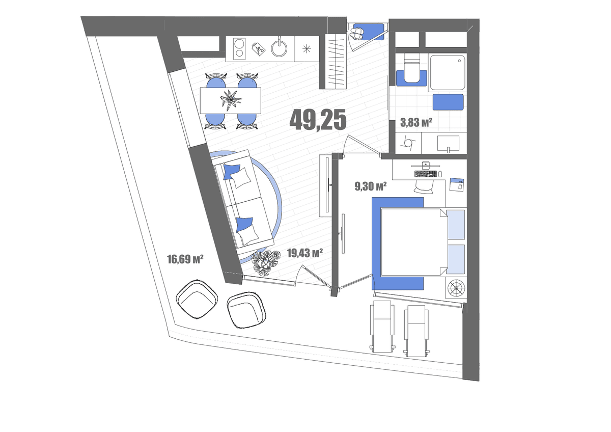 1-к, 49.25 м² · Мойнако Резорт