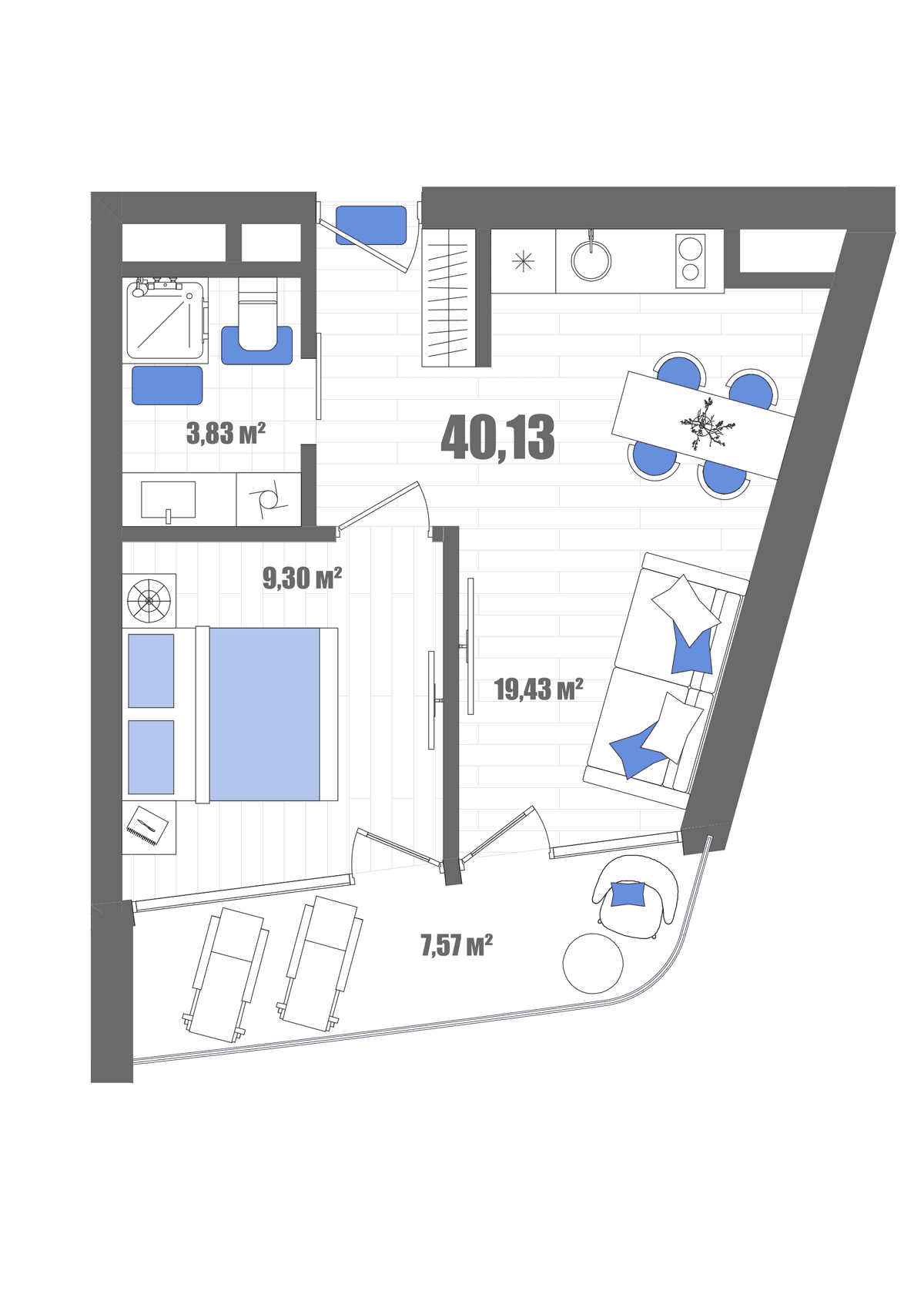 1-к, 40.13 м² · Мойнако Резорт