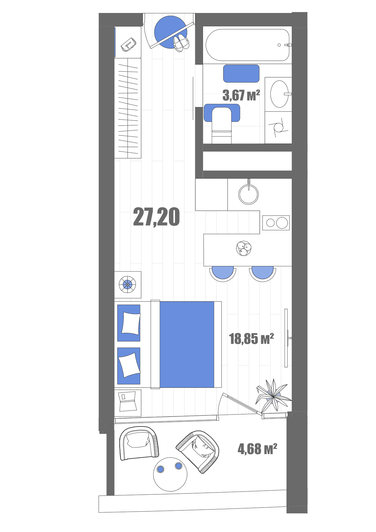 Студия, 27.2 м² · Мойнако Резорт