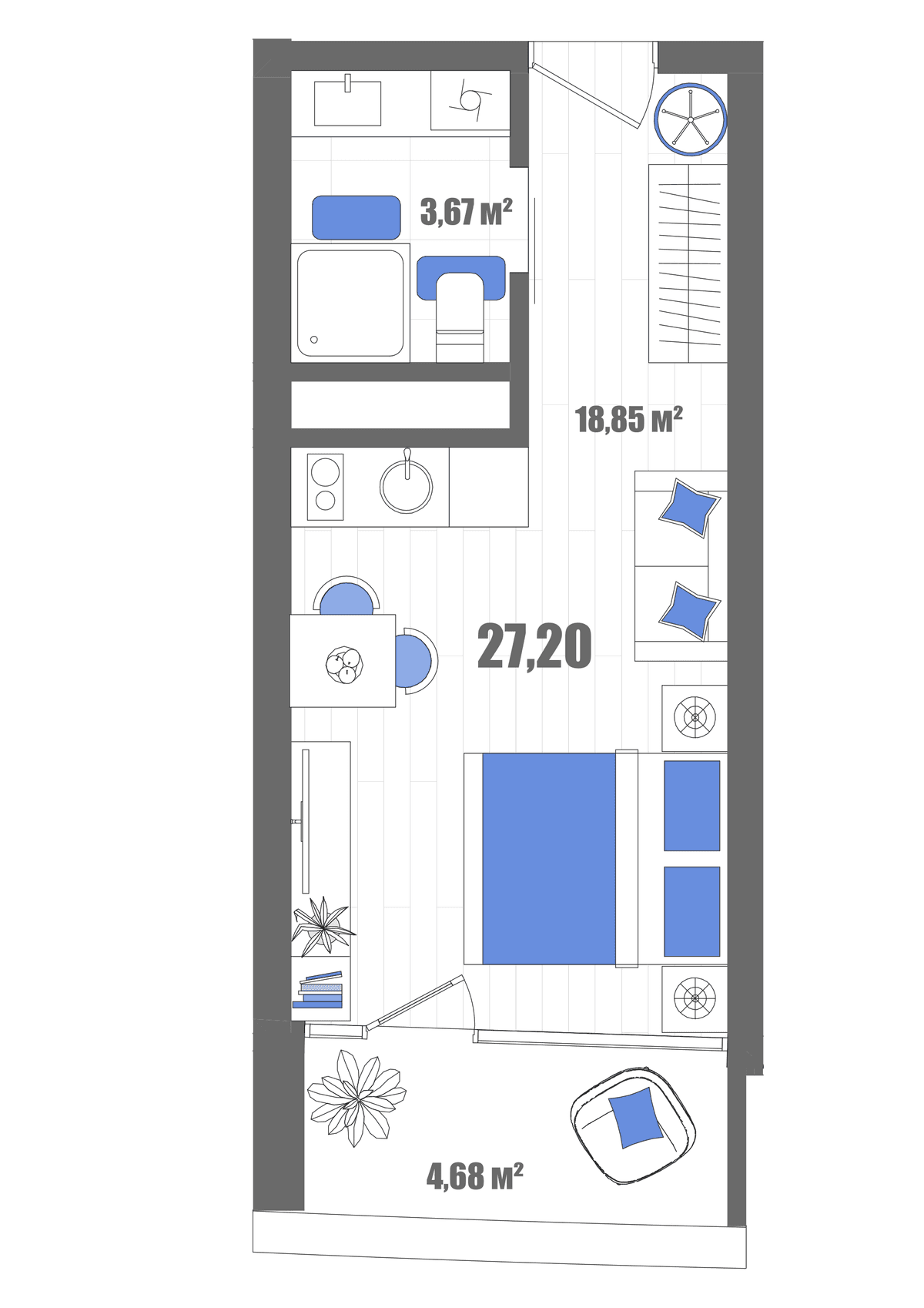 Студия, 27.2 м² · Мойнако Резорт