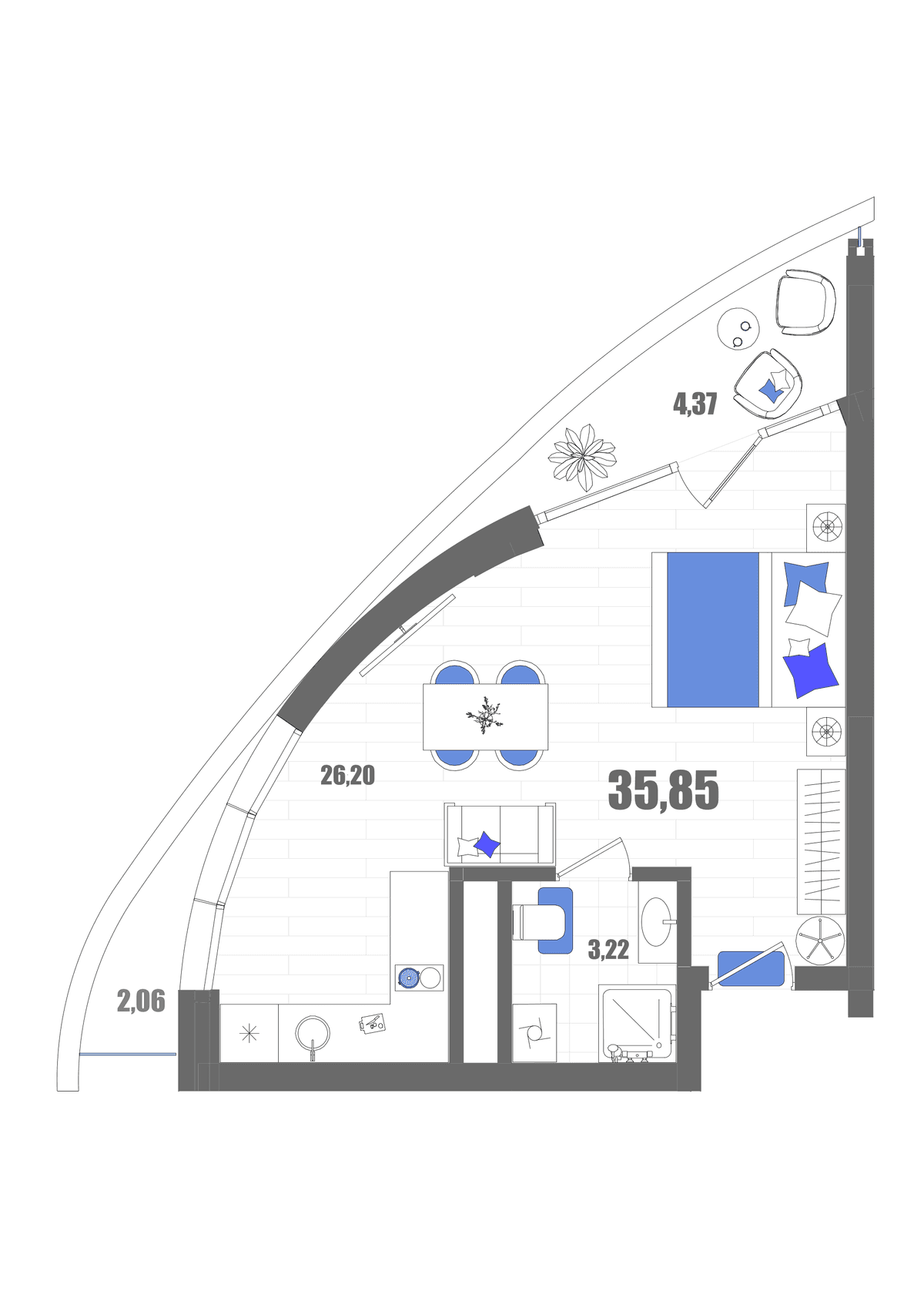 Студия, 35.85 м² · Мойнако Резорт