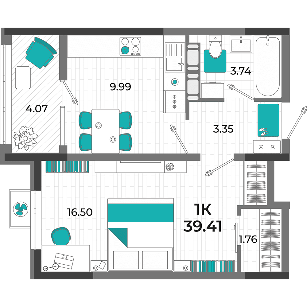 1-к, 39.41 м² · Мойнако Ривьера