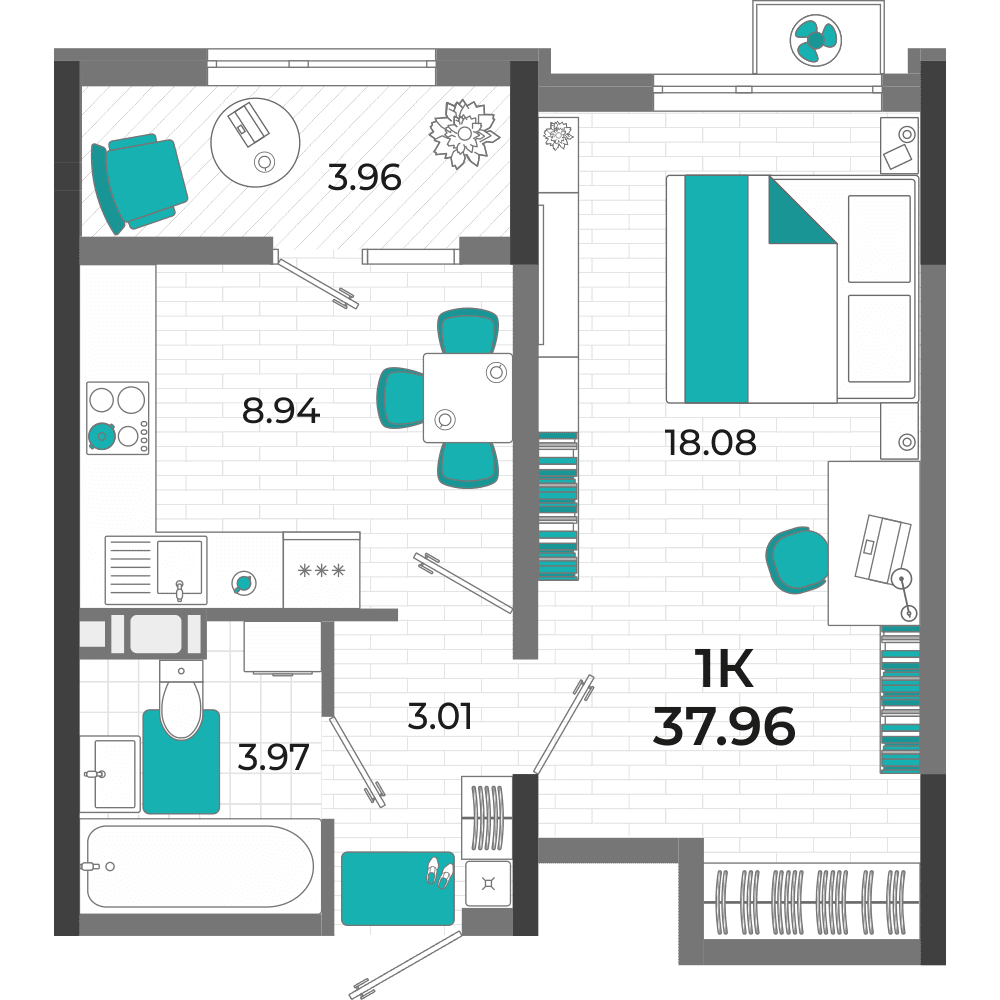 1-к, 37.96 м² · Мойнако Ривьера