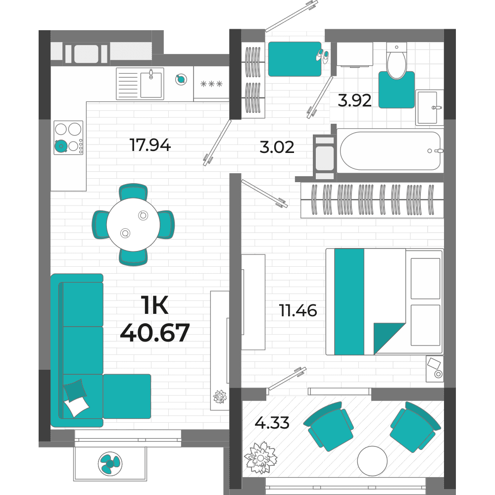 1-к, 40.71 м² · Мойнако Ривьера