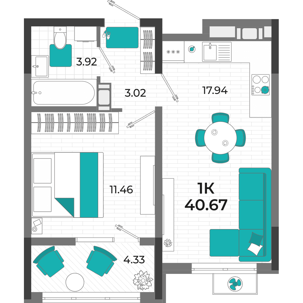 1-к, 40.67 м² · Мойнако Ривьера