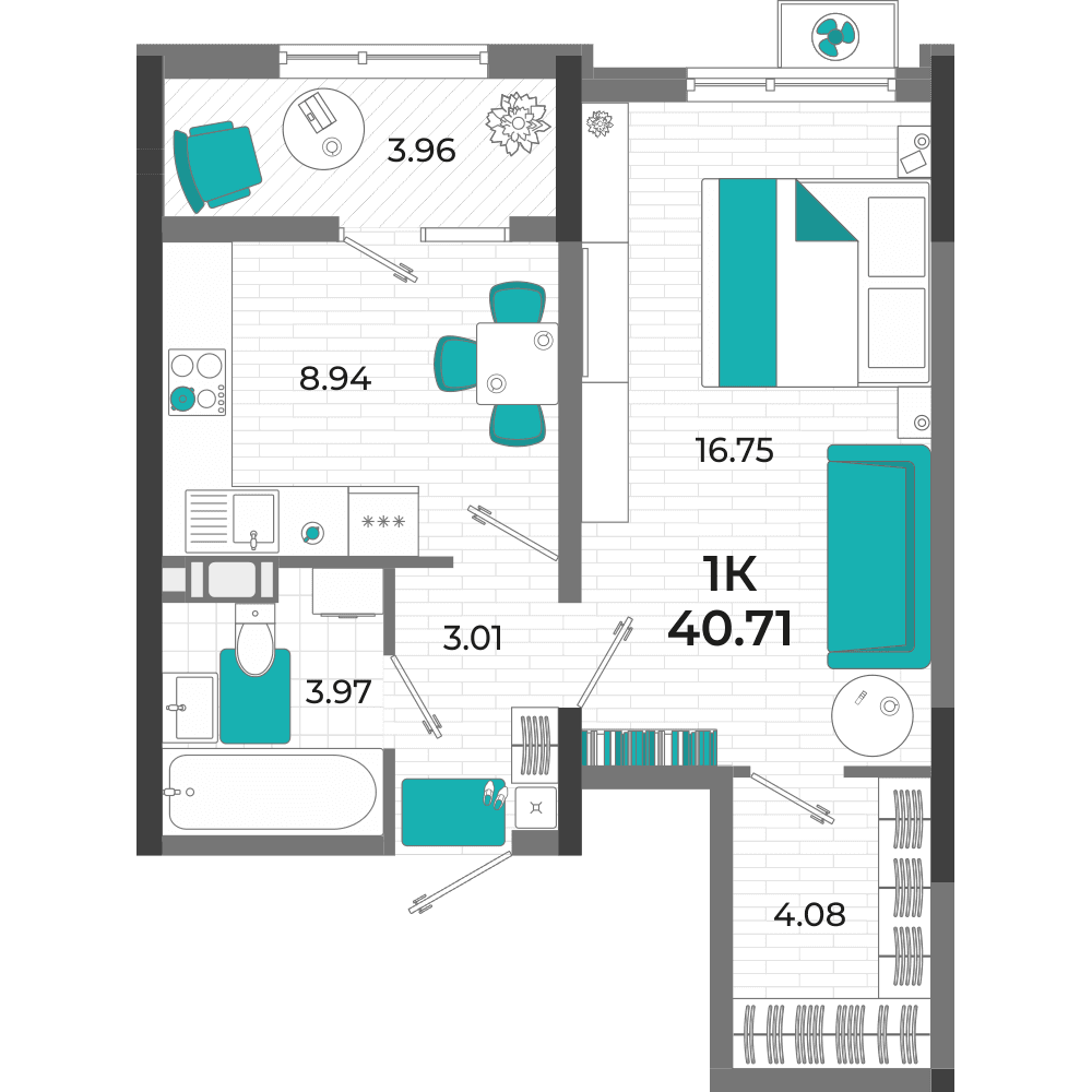 1-к, 40.67 м² · Мойнако Ривьера