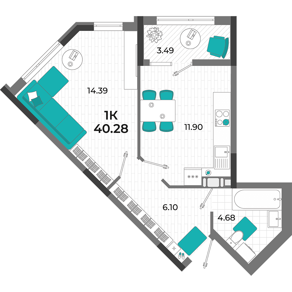 1-к, 40.28 м² · Мойнако Ривьера