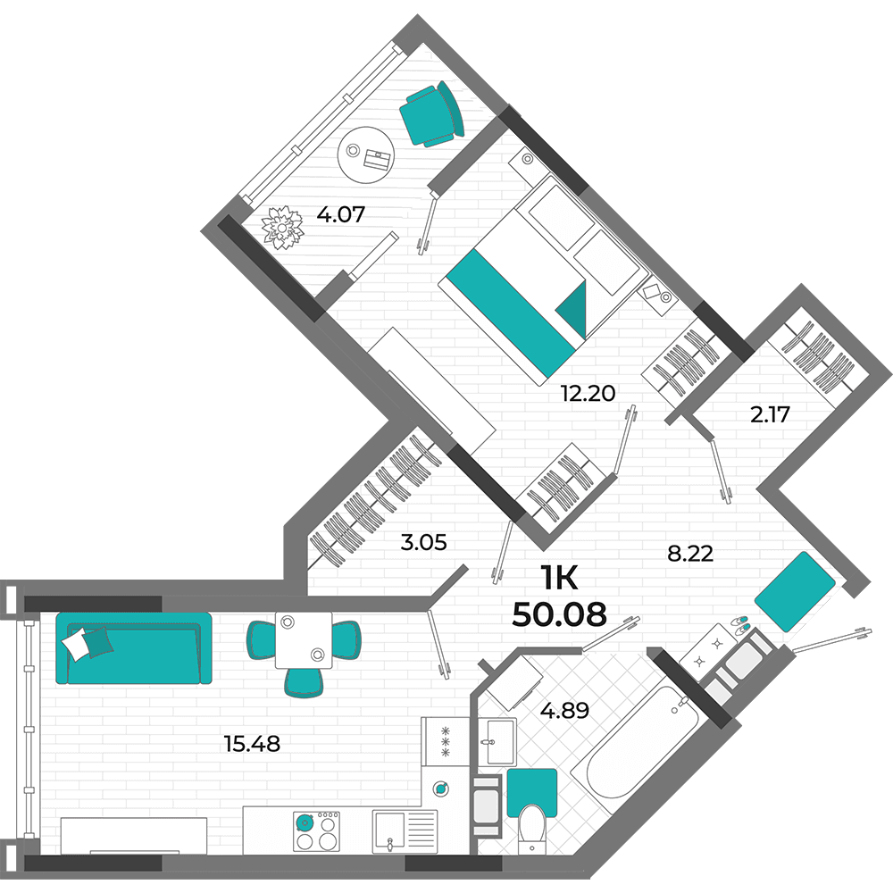 1-к, 50.08 м² · Мойнако Ривьера