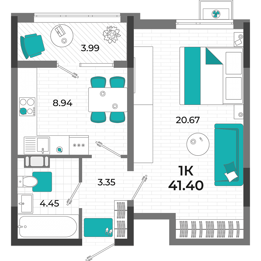 1-к, 41.4 м² · Мойнако Ривьера