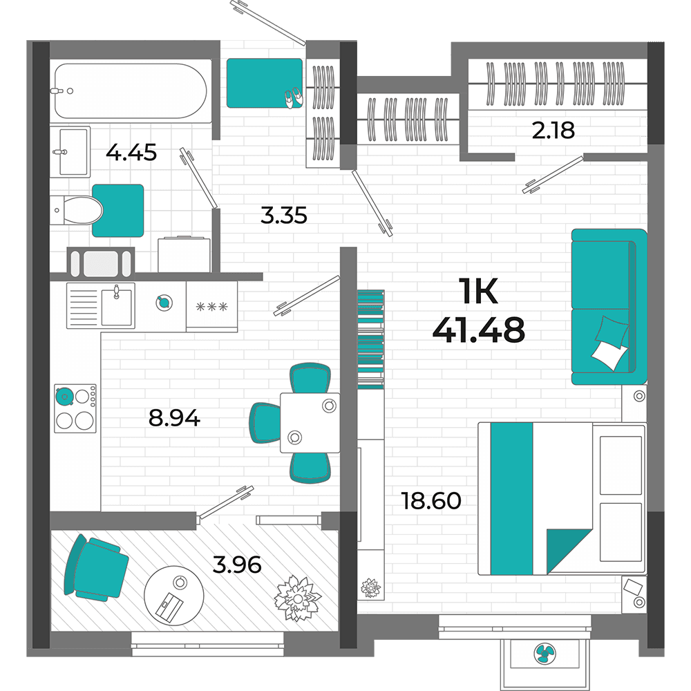 1-к, 41.48 м² · Мойнако Ривьера
